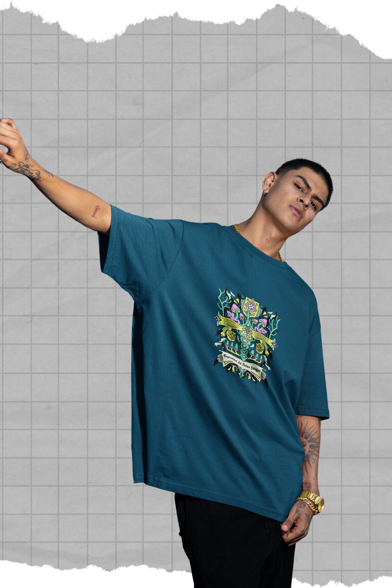 Vintage Psychedelic Illustration - Oversized Tshirt - Men