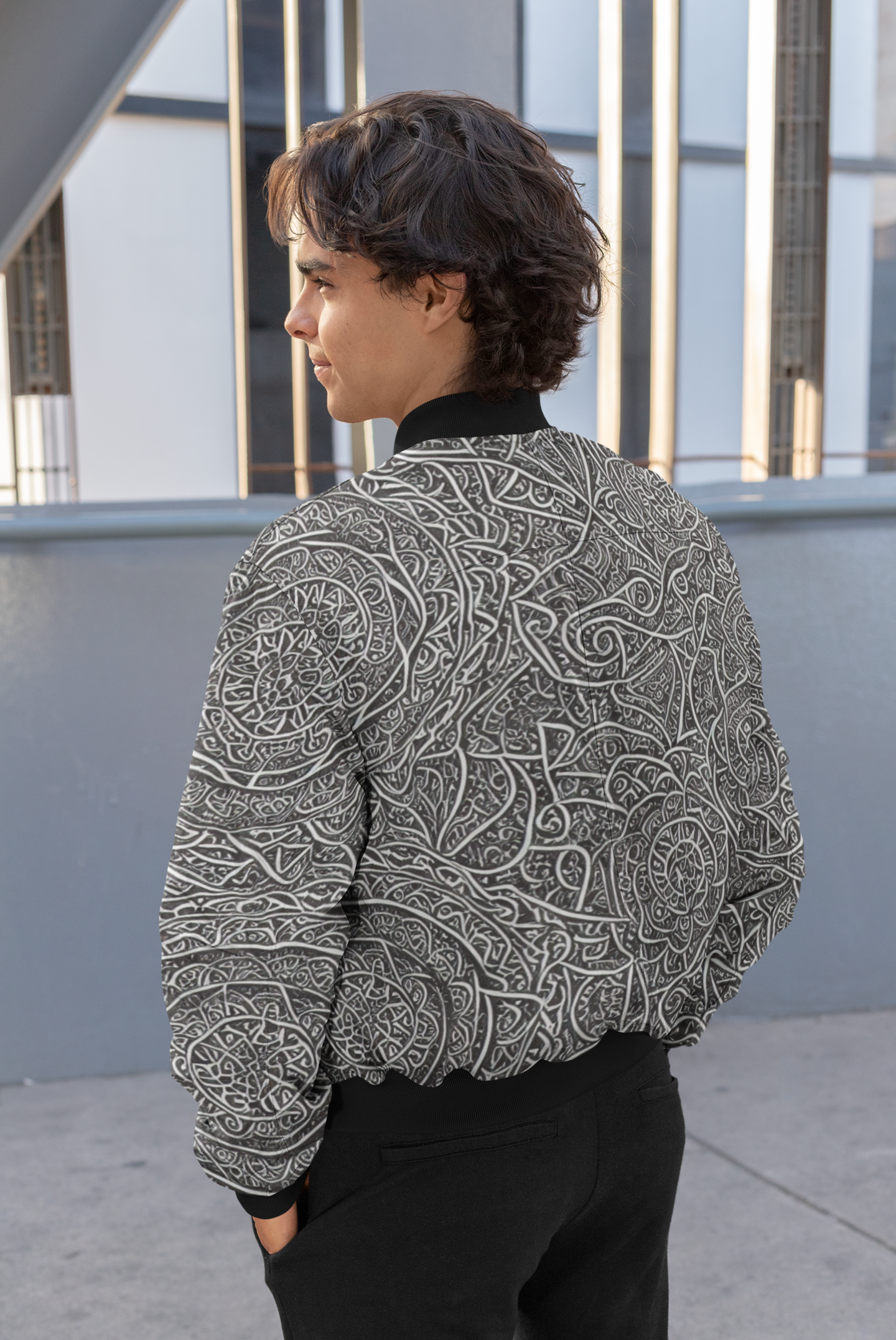 Unisex Bomber Jacket - Mandala Musical Harmony Design