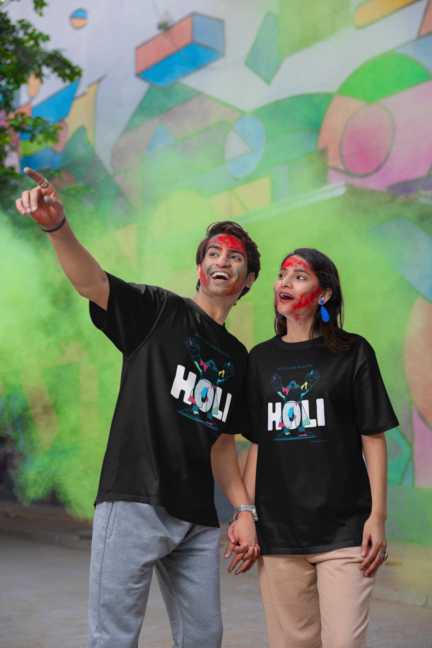 Family Holi Tshirts - Oversized Unisex - Black colour - Happy Holi 2024