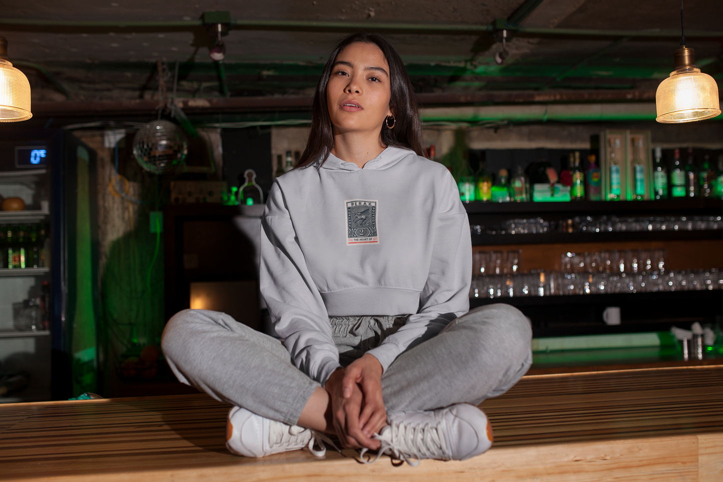 Chic Vintage - Crop Hoodie - Charcoal Grey Perak Stamp - Women