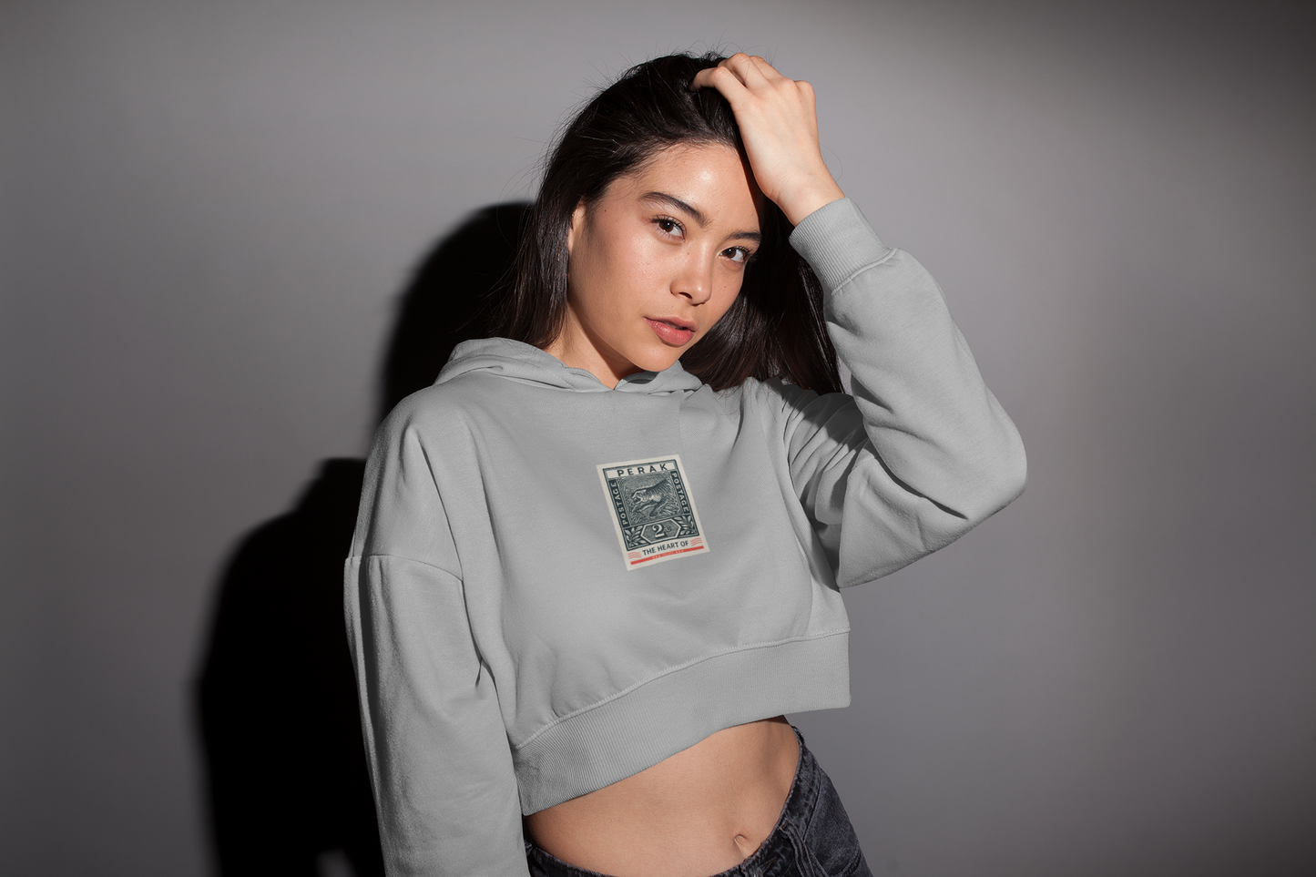 Chic Vintage - Crop Hoodie - Charcoal Grey Perak Stamp - Women
