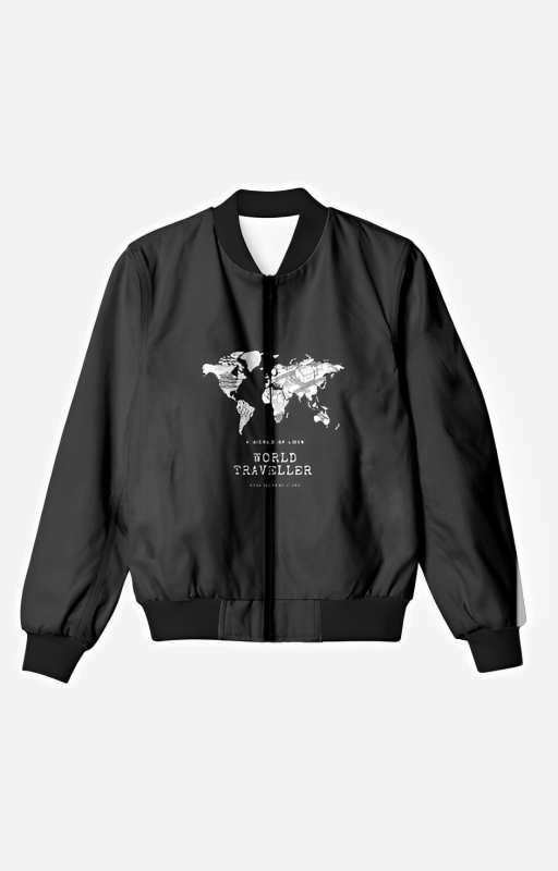World Traveller - Black Bomber Jacket - Unisex Jacket