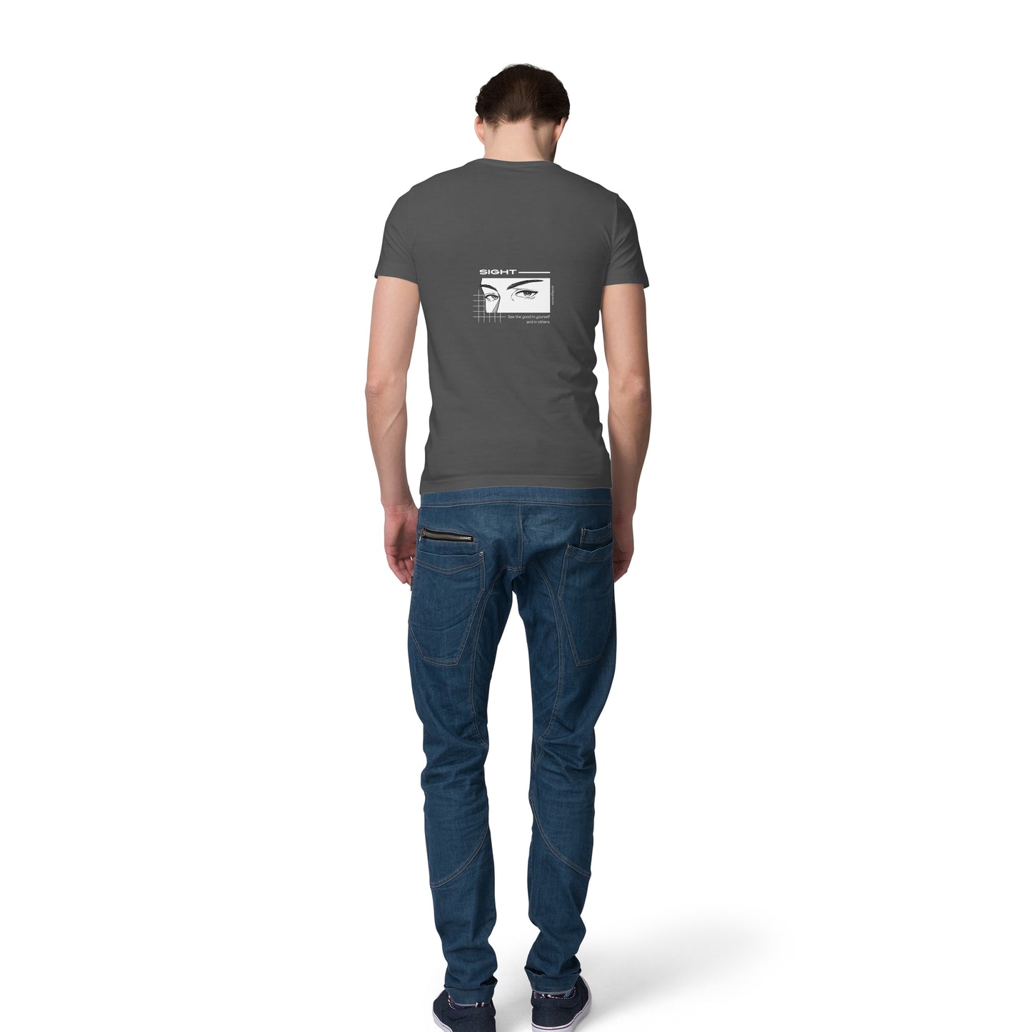 Charcoal grey - Sight Slogan - Back Design T-shirt - Men