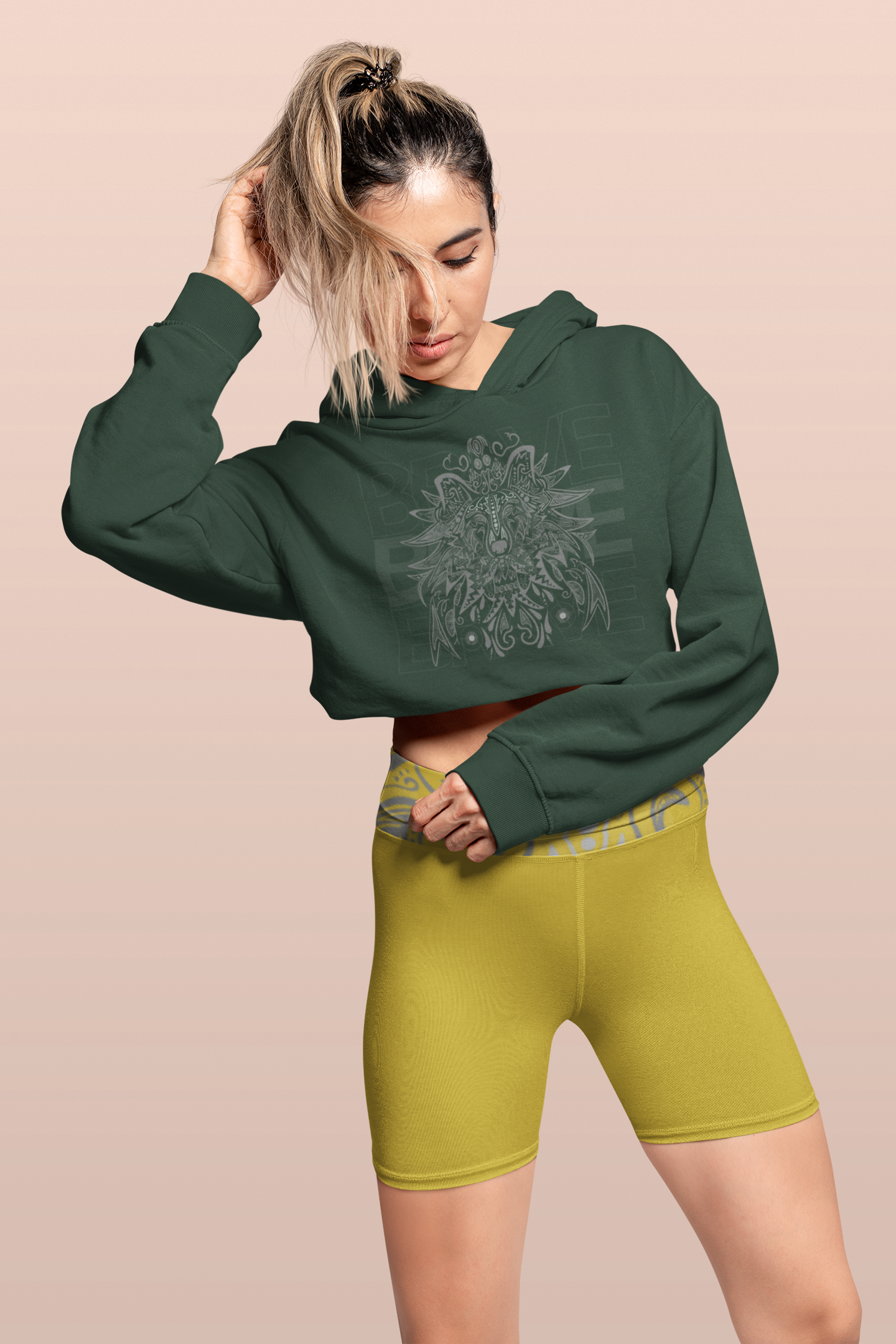 Olive Green Hoodie - Intricate Lion Design - Women