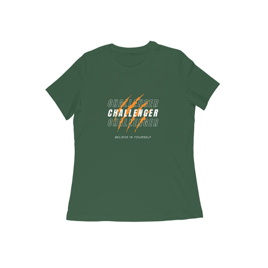 Challenger Olive Green - Sleek Design Slogan T-shirt - Women