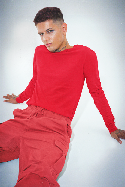 Plain Full Sleeve Tshirt - Men - Red & Maroon