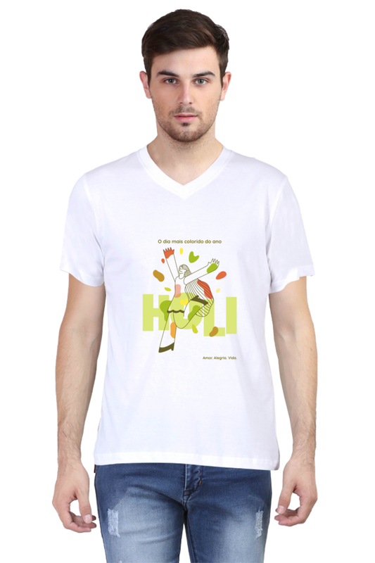 Men Holi Tshirts - V neck - Green pattern - Happy Holi 2024