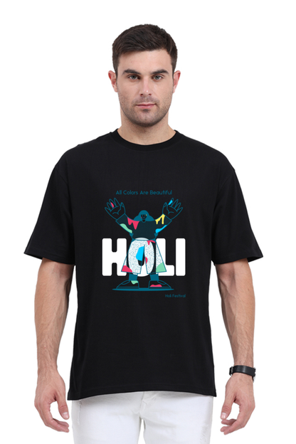 Family Holi Tshirts - Oversized Unisex - Black colour - Happy Holi 2024